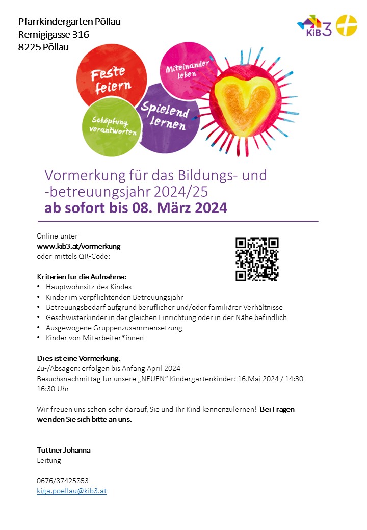 Vormerkung für Pfarrkindergarten gestartet - Marktgemeinde Pöllau